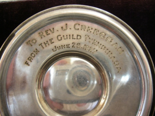 Inscription 'To Rev. J. Creeggan from the Guild Tyendinaga, June 26, 1927'