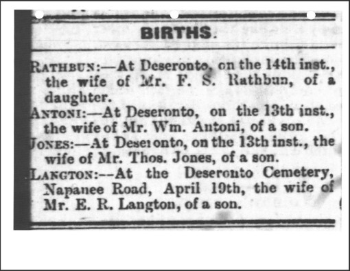 Newspaper birth announcement of William Langton