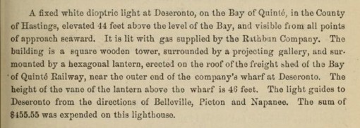 Deseronto light - 1886 report