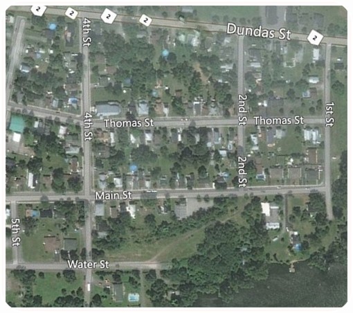 Numbered streets on map of Deseronto from Bing