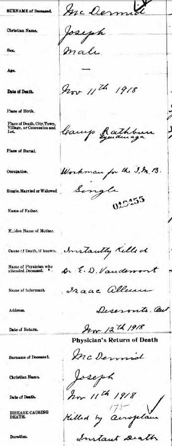 Joseph McDermid death registration